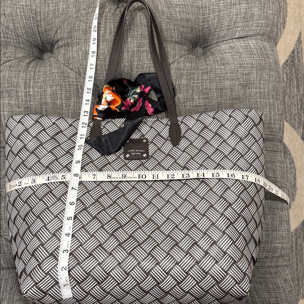 Henri Bendel Bag Centennial Woven Brown White Striped Market Tote - Picture 17 of 17